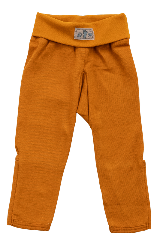 Babyhose mit Nabelbund und Beinumschlag, curry | Wolle Seide | Lilano