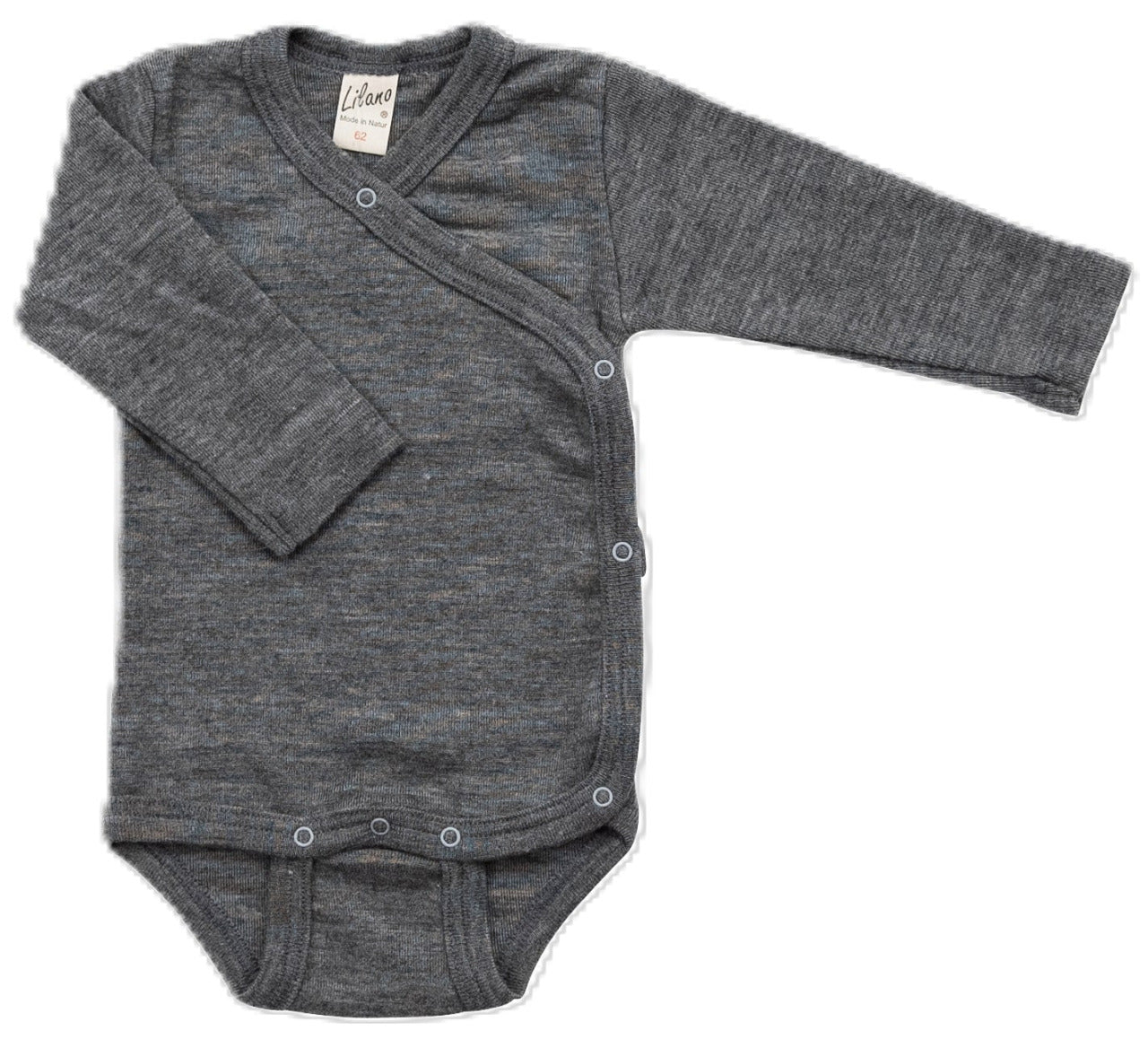 Grauer Wickelbody mit seitlichen Druckknöpfen