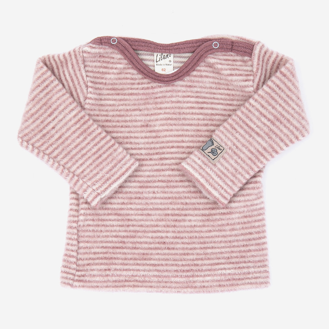 Baby-Shirt Ringel aus Wollfrottee-Plüsch, mauve/natur | Lilano
