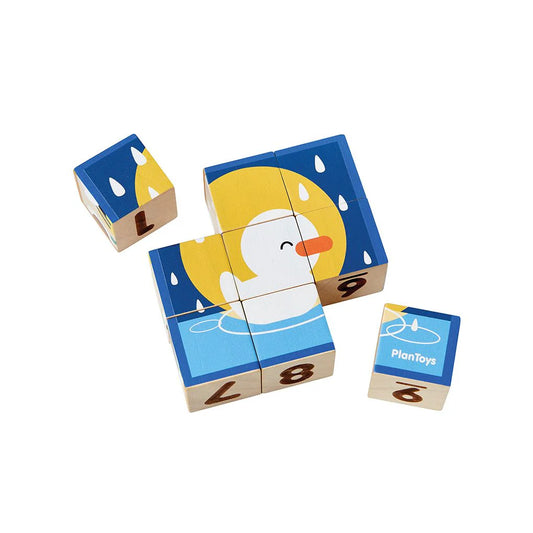 Würfelpuzzle Bilder und Zahlen