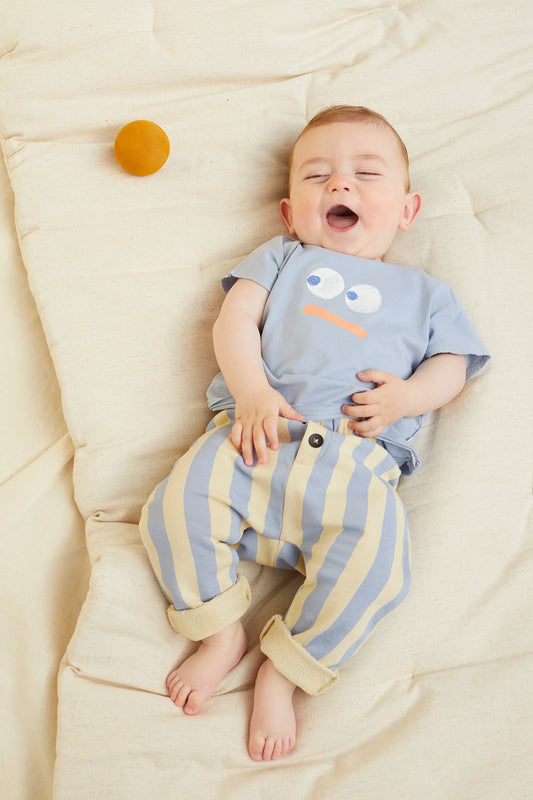 Baby Sommert-shirt. Blau. Smiley