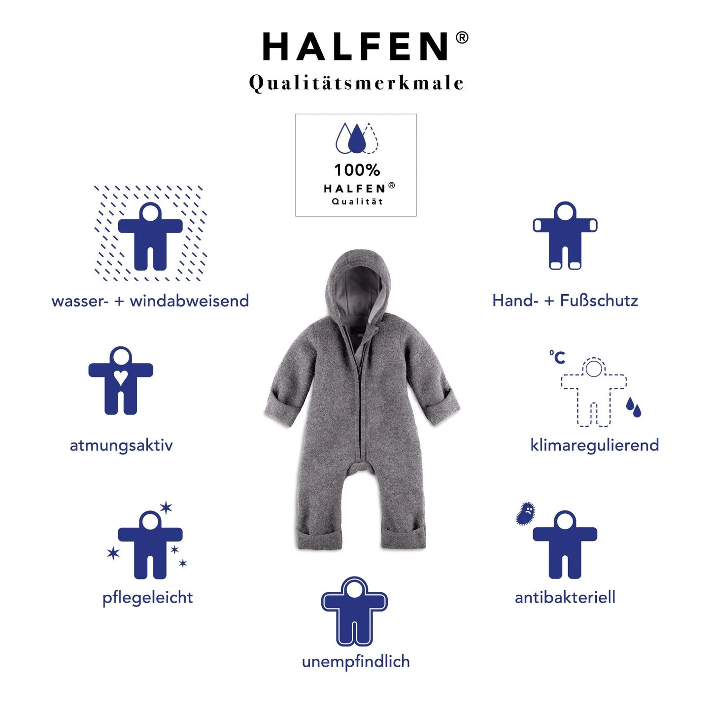 Wollwalk Overall mit Reißverschluß - Bio - sage | halfen