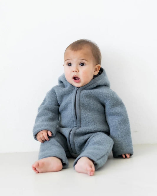 Wollwalk Overall mit Reißverschluß - Bio - rauchblau | halfen