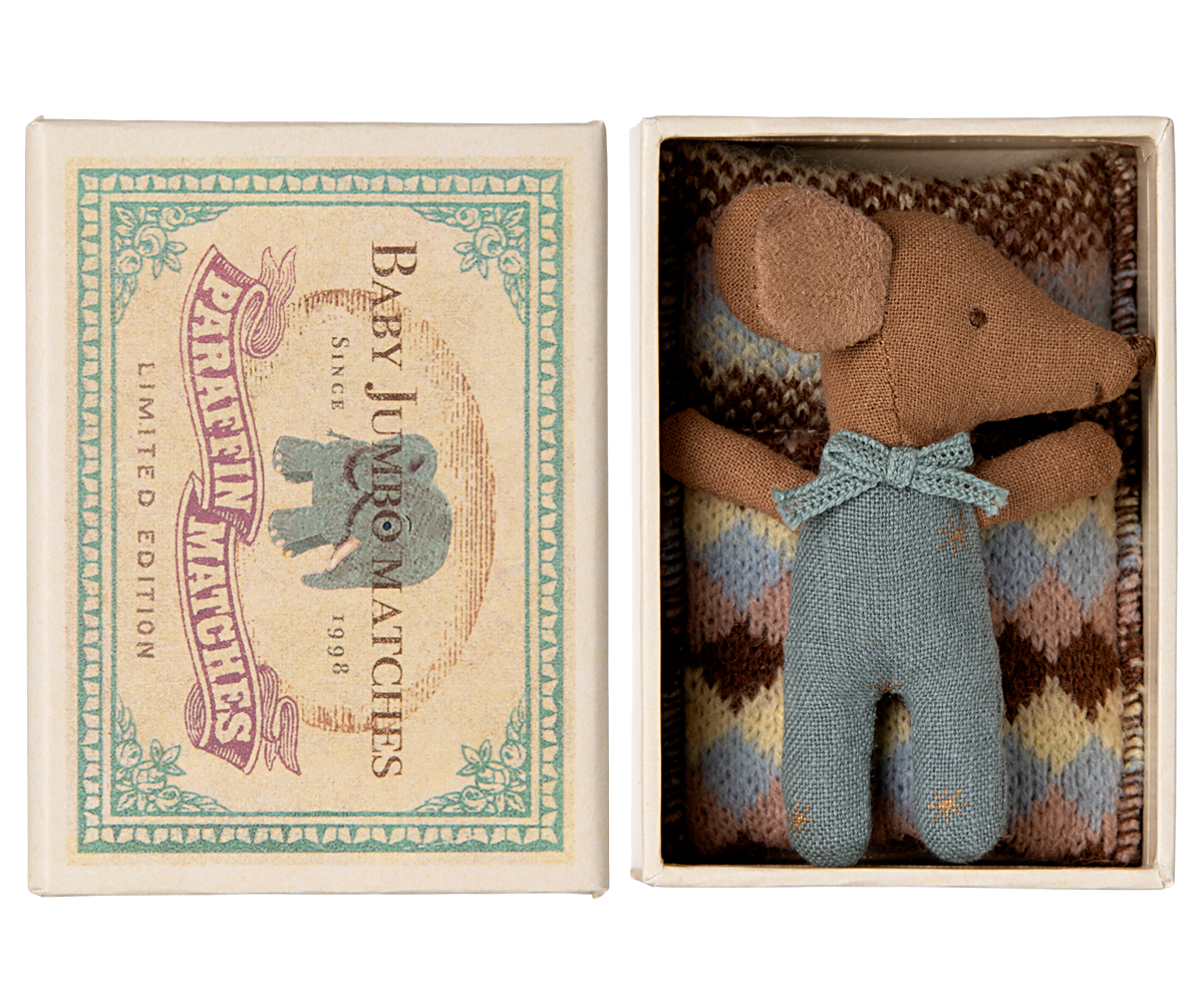 Sleepy wakey Baby Maus in Streichholzschachtel - Blau | Maileg