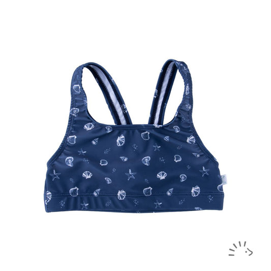Hochwertiges Bikinioberteil mit UV-Schutz für Kinder | Muscheln Blau | popolini