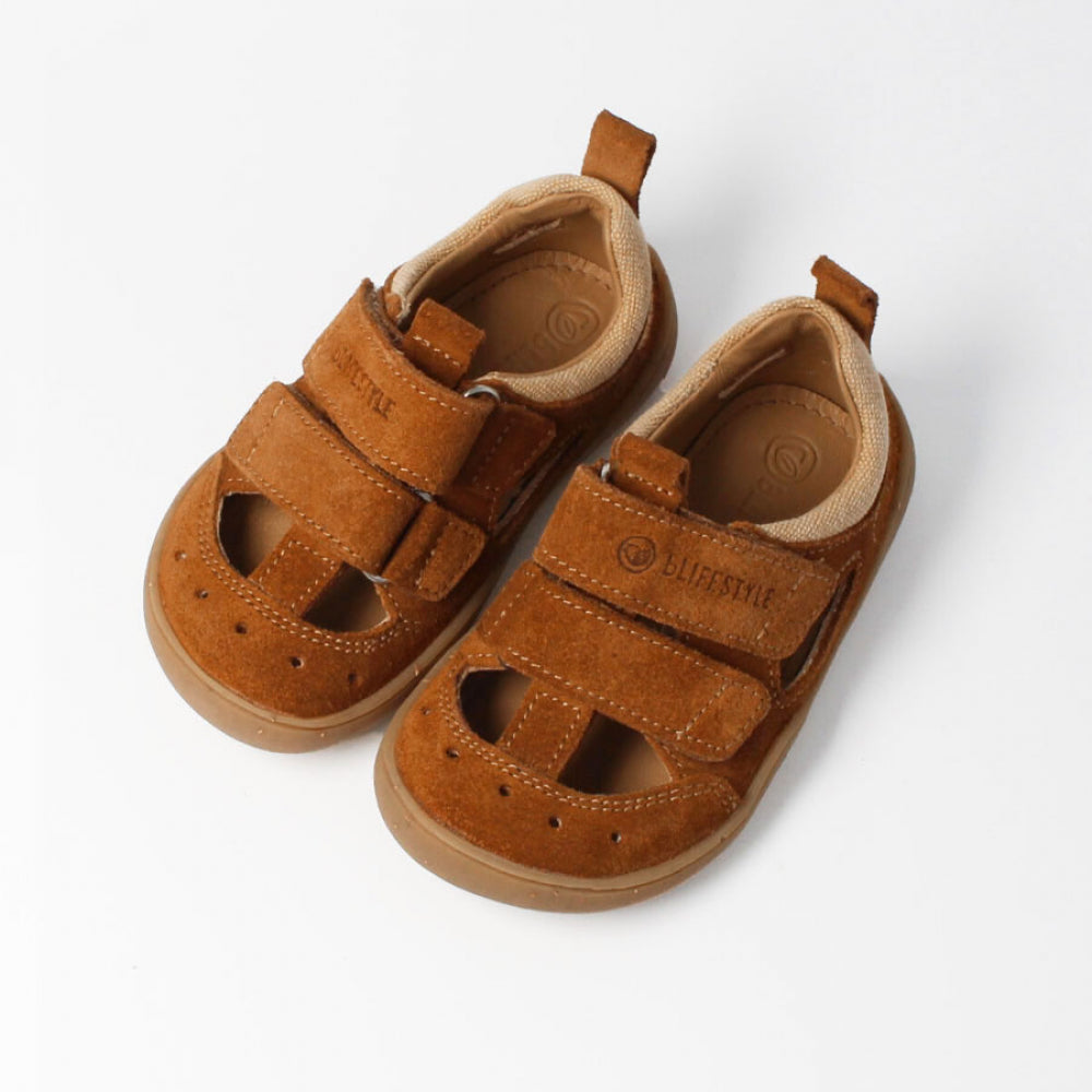 Kammmolch/SALAMANDRA Barfußsandale: Stil trifft Komfort & Sicherheit! Bio-Veloursleder, Haselnuss | bLIFESTYLE
