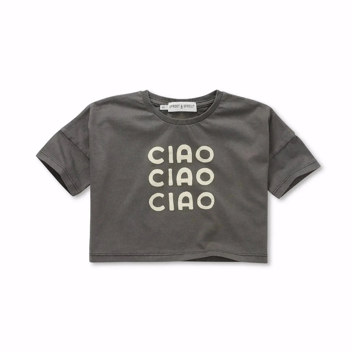 Cropped TShirt mit Schriftzug Ciao im washed black look