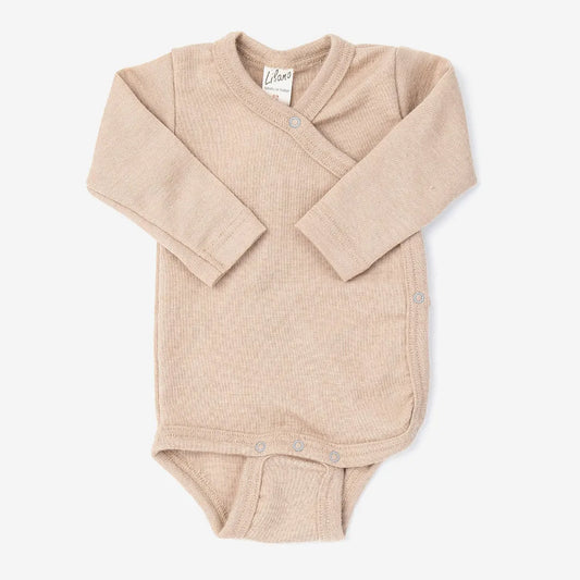 Wickelbody aus Wolle/Seide, langarm, sand | Lilano