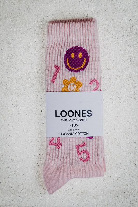 Schulkind Socken. Zahlen. rose. Biobaumwolle | LOONES