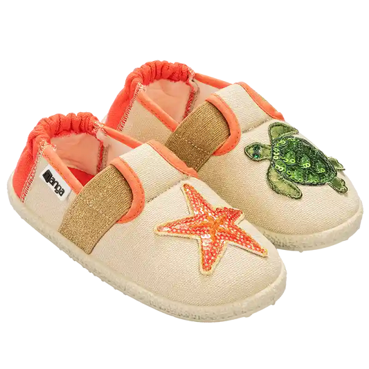 Hausschuhe für Kinder. Goldstrand 2.0 Edition. Bio-Baumwolle. Kautschuk.