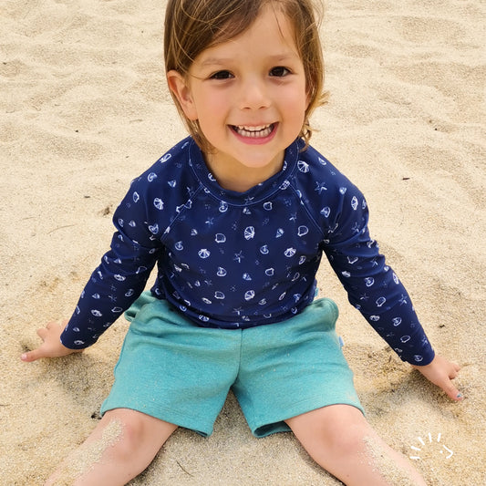 UV-Badeshirt Langarm für Kinder und Babys | Muscheln blau | popolini