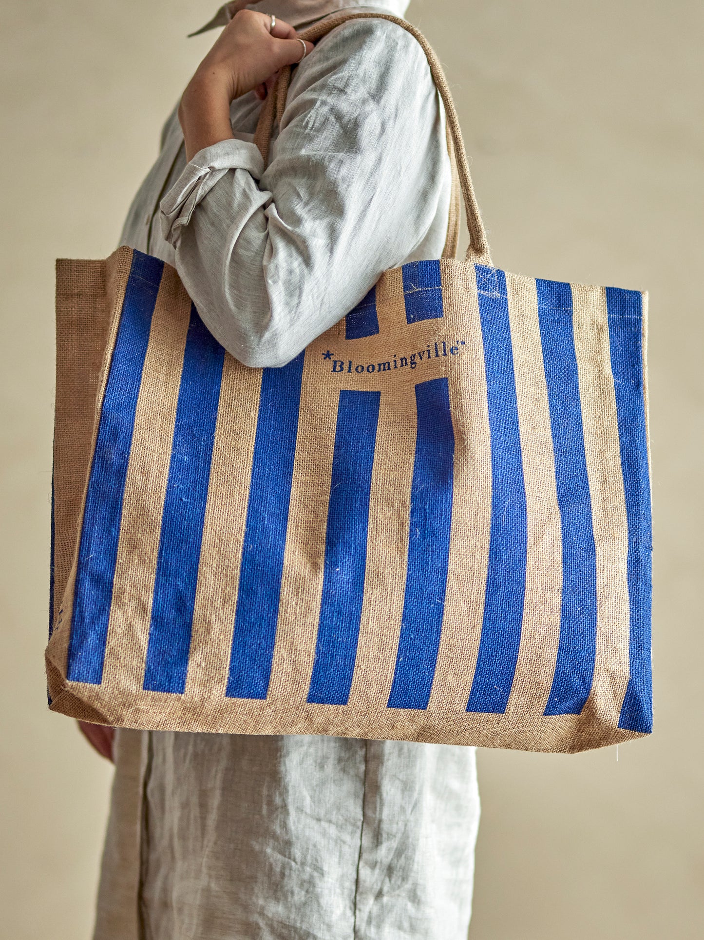 Bergamo Einkaufstasche, Strandtasche, Jute, blau | bloomingville
