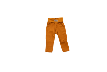 Babyhose mit Nabelbund und Beinumschlag, curry | Wolle Seide | Lilano