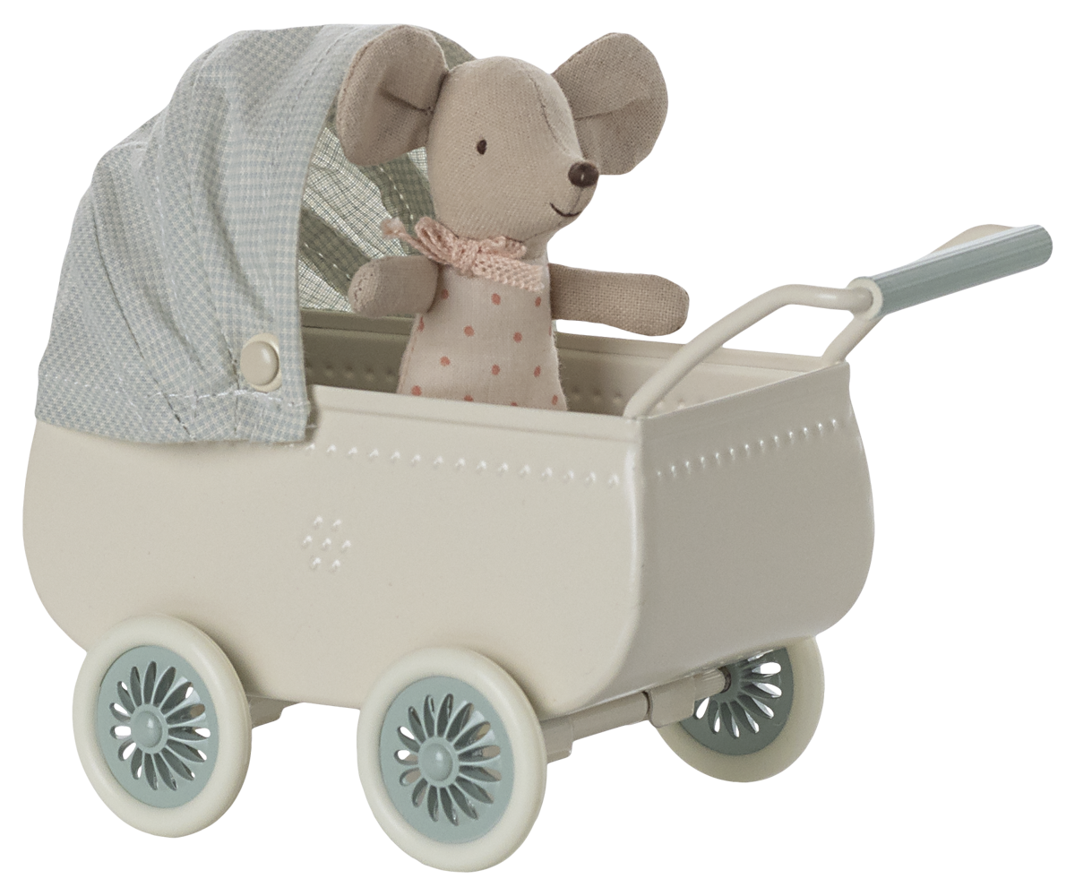 Kinderwagen mit Babymaus. Minze | Maileg