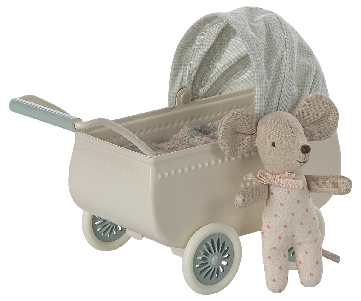 Kinderwagen mit Babymaus. Minze | Maileg