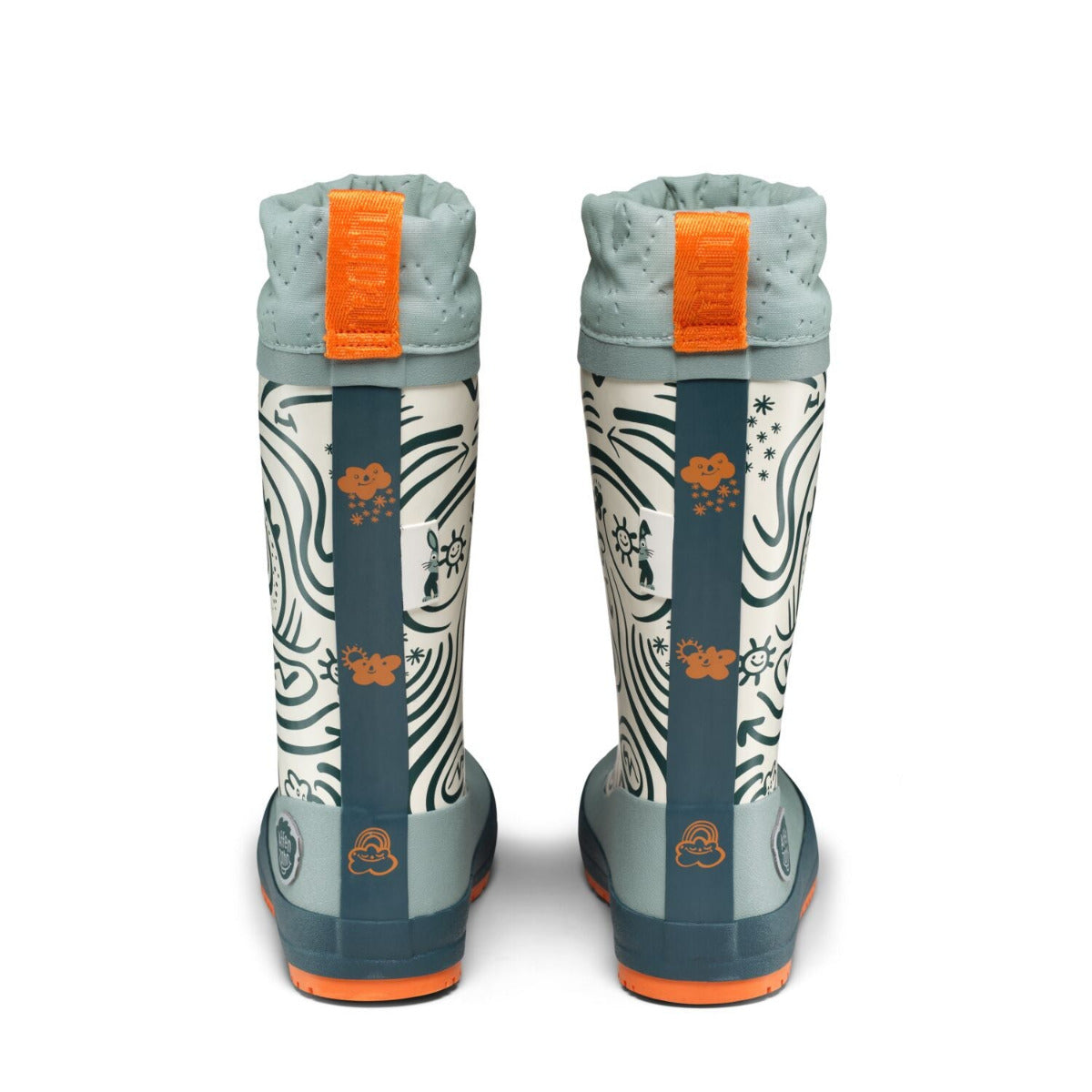 Veganer Barfuß-Gummistiefel Puddly im Hasen-Design warm gefüttert mit Cordlock-Kragen, Rückseite