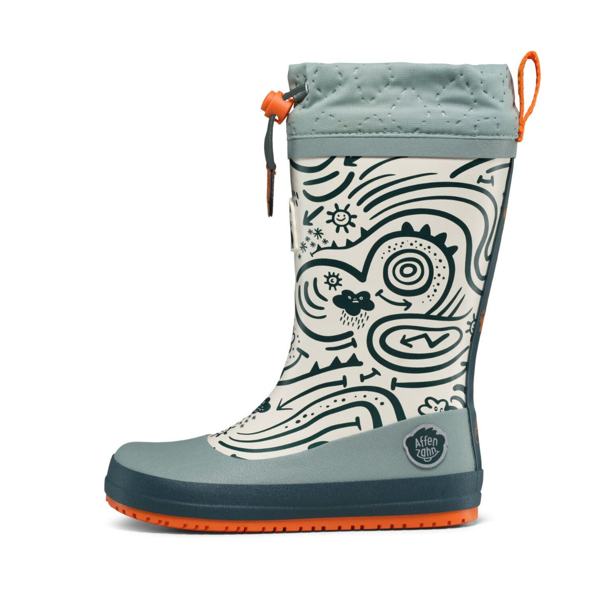 Veganer Barfuß-Gummistiefel Puddly im Hasen-Design warm gefüttert mit Cordlock-Kragen, Außenseite