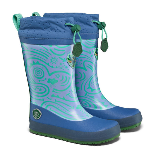 Veganer Barfuß-Gummistiefel Puddly im Paradiesvogel-Design warm gefüttert mit Cordlock-Kragen, Profil