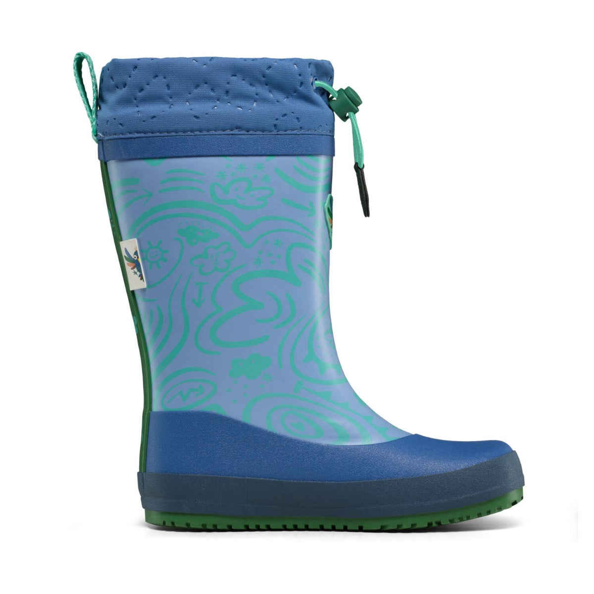 Veganer Barfuß-Gummistiefel Puddly im Paradiesvogel-Design warm gefüttert mit Cordlock-Kragen, Innenansicht