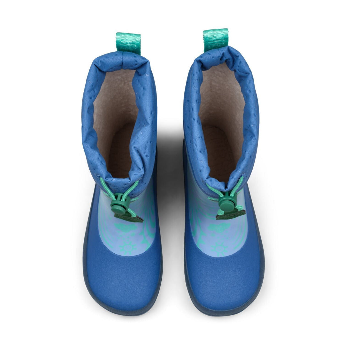 Veganer Barfuß-Gummistiefel Puddly im Paradiesvogel-Design warm gefüttert mit Cordlock-Kragen, Innenfutter