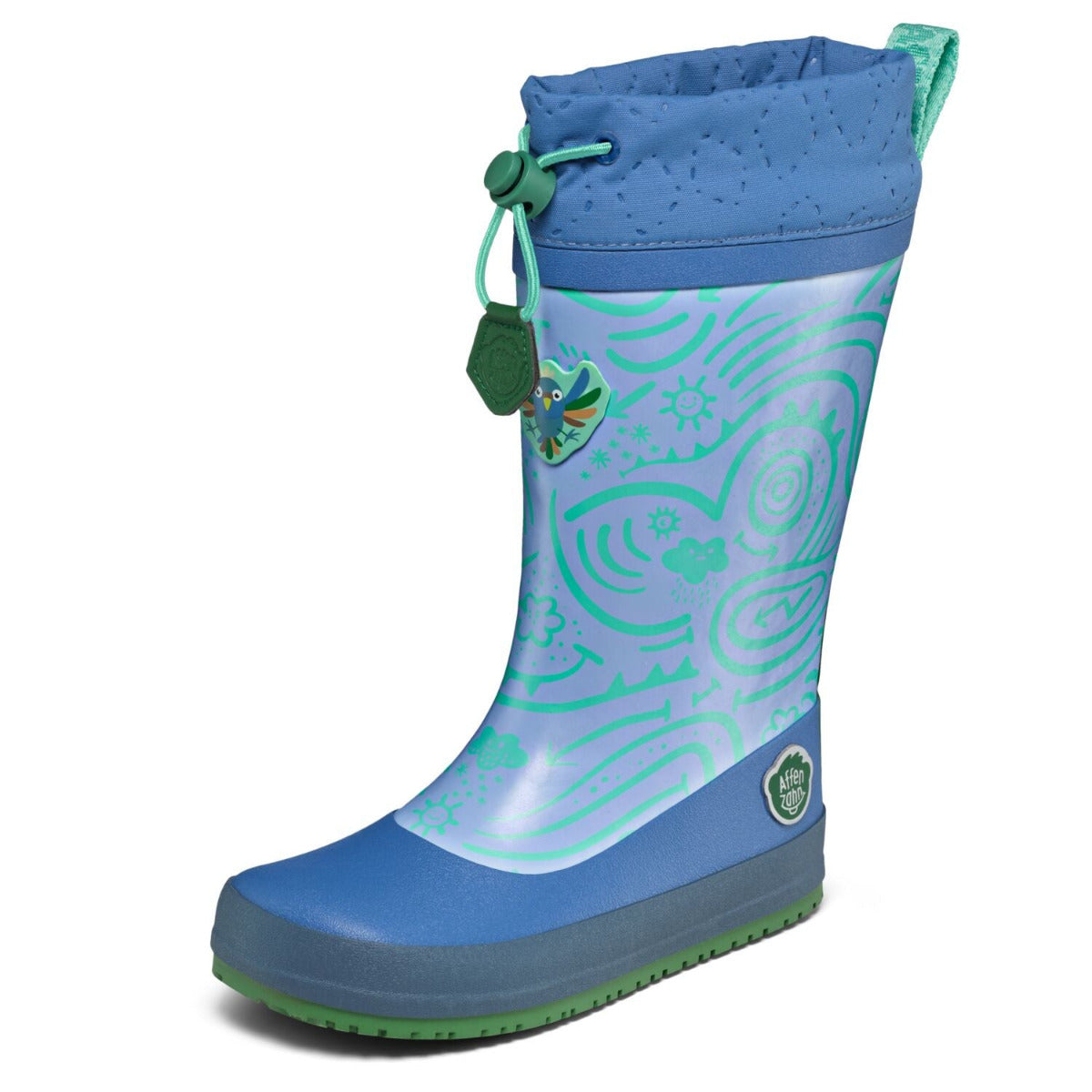 Veganer Barfuß-Gummistiefel Puddly im Paradiesvogel-Design warm gefüttert mit Cordlock-Kragen, Profil2