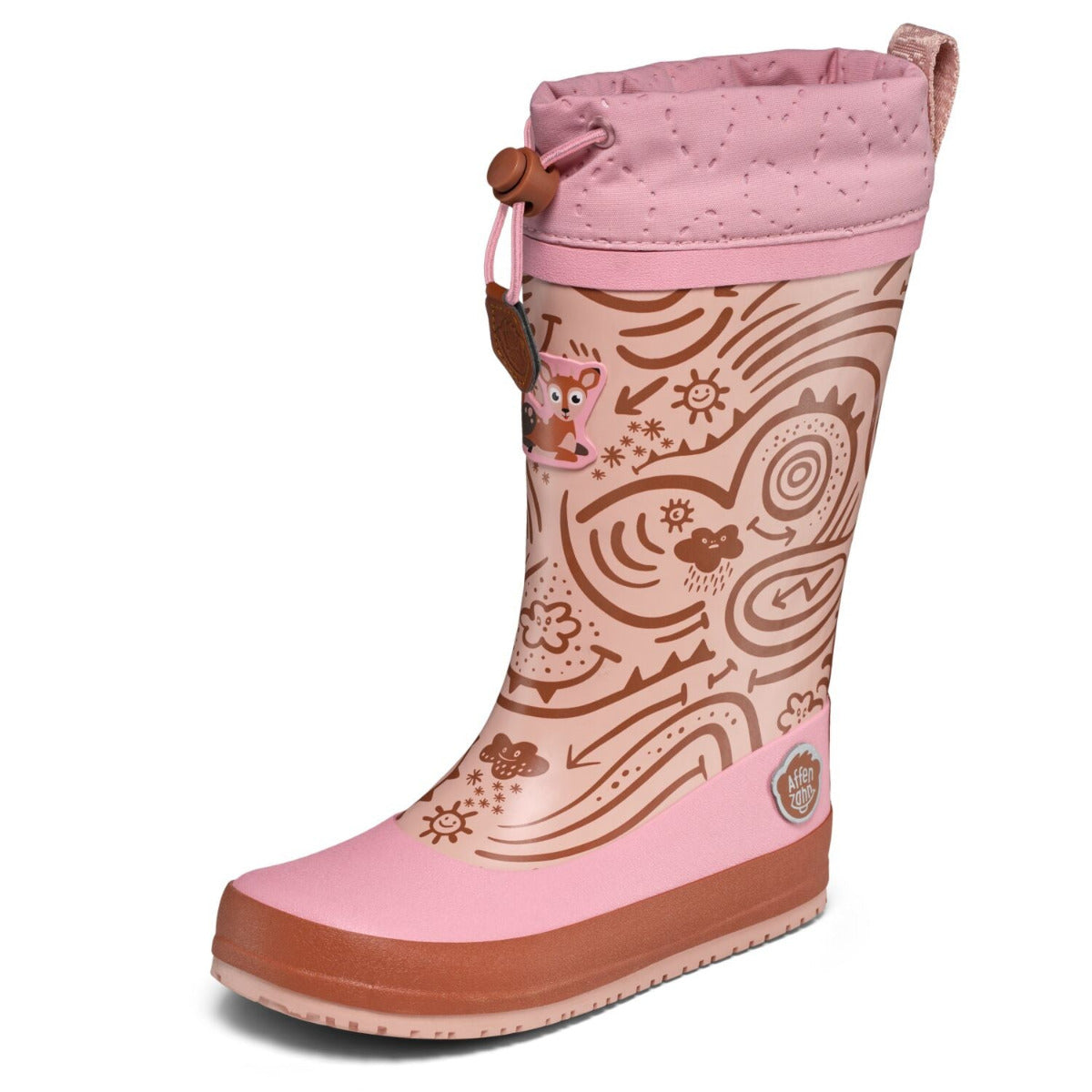 Veganer Barfuß-Gummistiefel Puddly im Reh-Design warm gefüttert mit Cordlock-Kragen, Profil 2