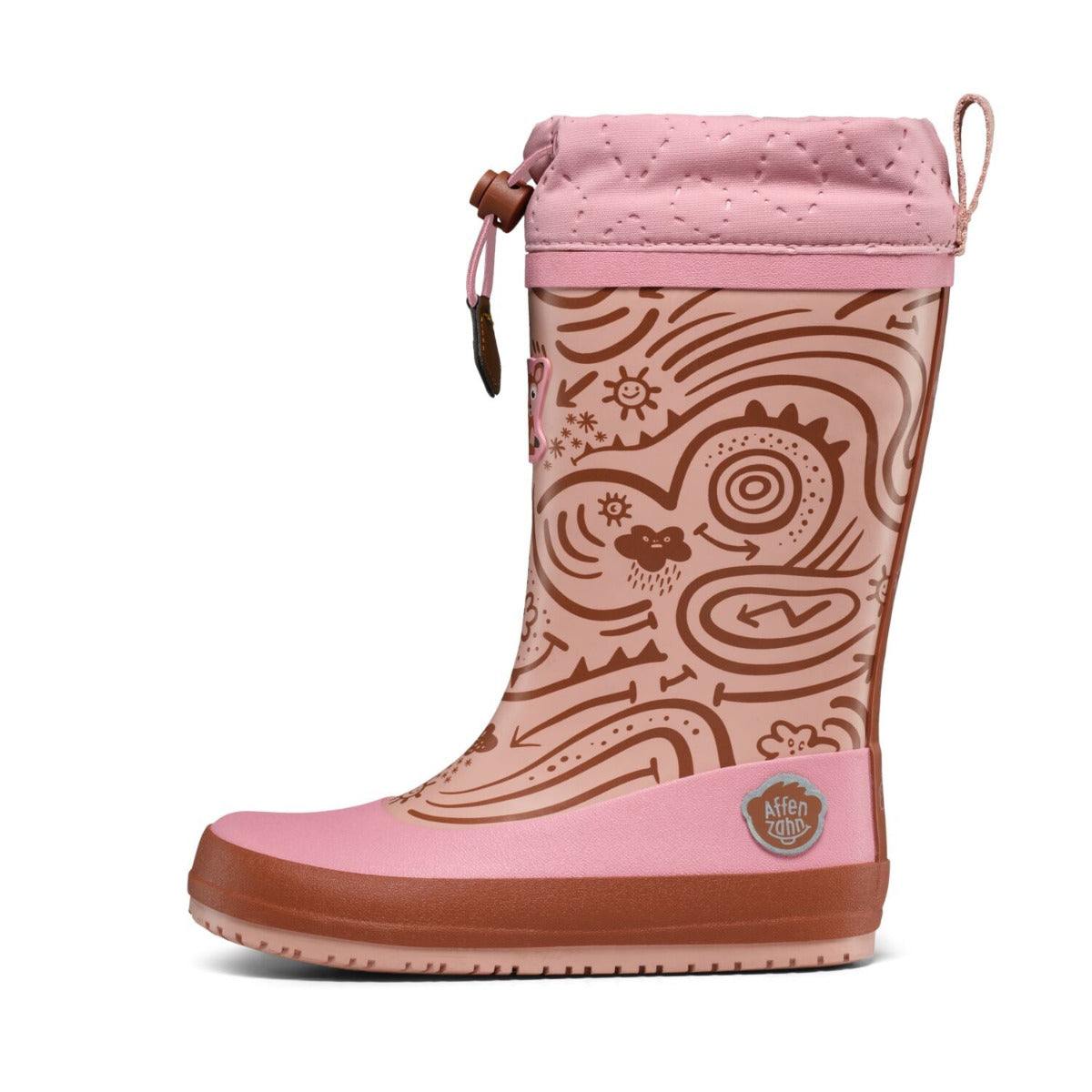 Veganer Barfuß-Gummistiefel Puddly im Reh-Design warm gefüttert mit Cordlock-Kragen, Außenseite