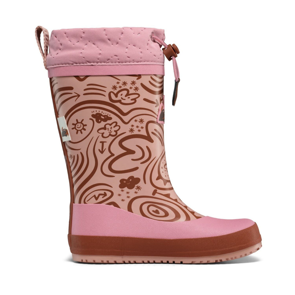 Veganer Barfuß-Gummistiefel Puddly im Reh-Design warm gefüttert mit Cordlock-Kragen, Innenseite