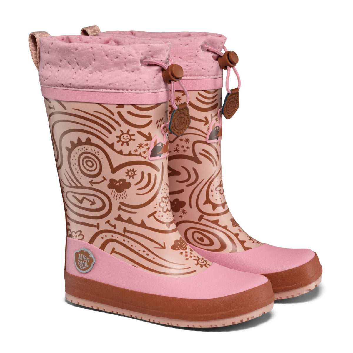 Veganer Barfuß-Gummistiefel Puddly im Reh-Design warm gefüttert mit Cordlock-Kragen, Profil