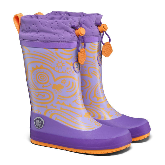 Veganer Barfuß-Gummistiefel Puddly im Schmetterling-Design warm gefüttert mit Cordlock-Kragen, Profil