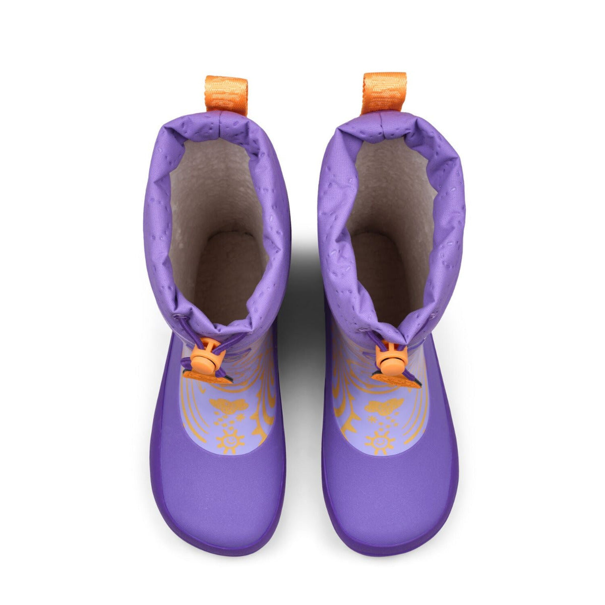 Veganer Barfuß-Gummistiefel Puddly im Schmetterling-Design warm gefüttert mit Cordlock-Kragen, Innenfutter
