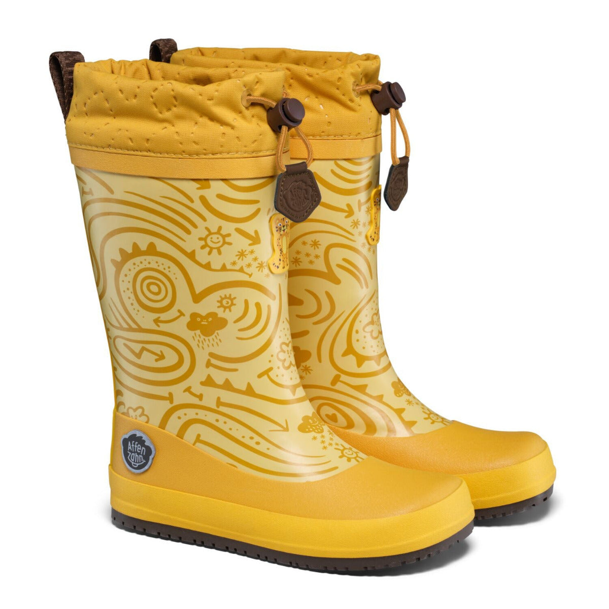 Veganer Barfuß-Gummistiefel Puddly im Tiger-Design warm gefüttert mit Cordlock-Kragen, Profil