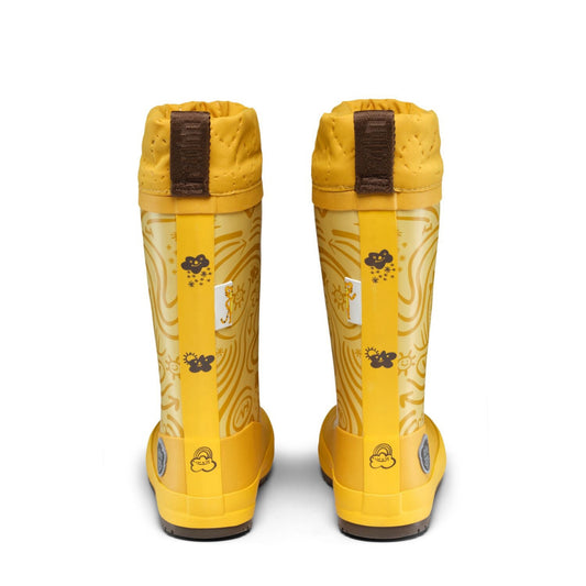 Veganer Barfuß-Gummistiefel Puddly im Tiger-Design warm gefüttert mit Cordlock-Kragen, Rückseite