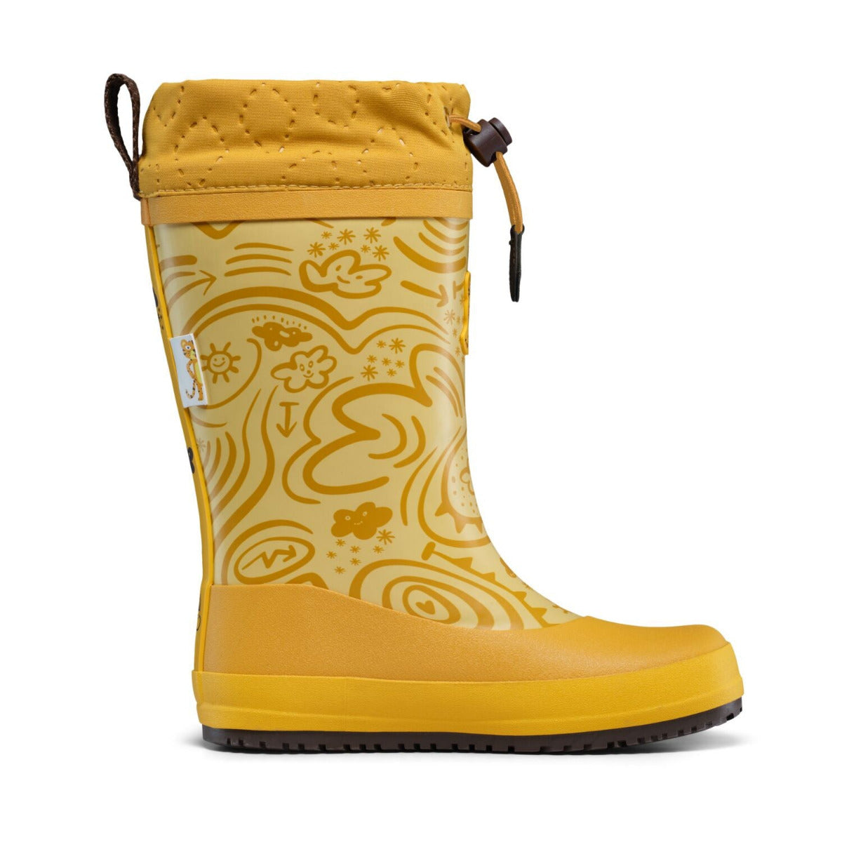 Veganer Barfuß-Gummistiefel Puddly im Tiger-Design warm gefüttert mit Cordlock-Kragen, Innenseite