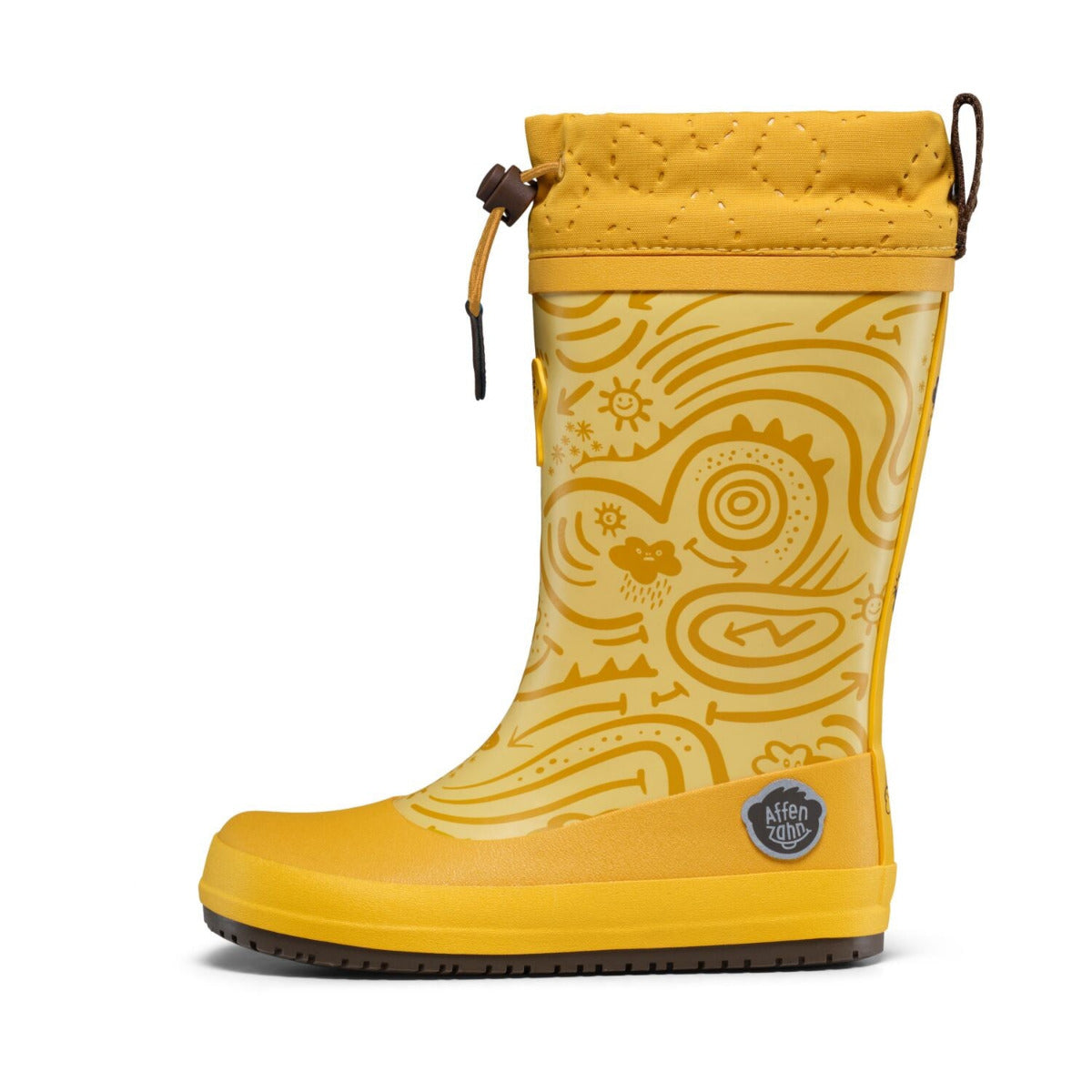 Veganer Barfuß-Gummistiefel Puddly im Tiger-Design warm gefüttert mit Cordlock-Kragen, Außenseite