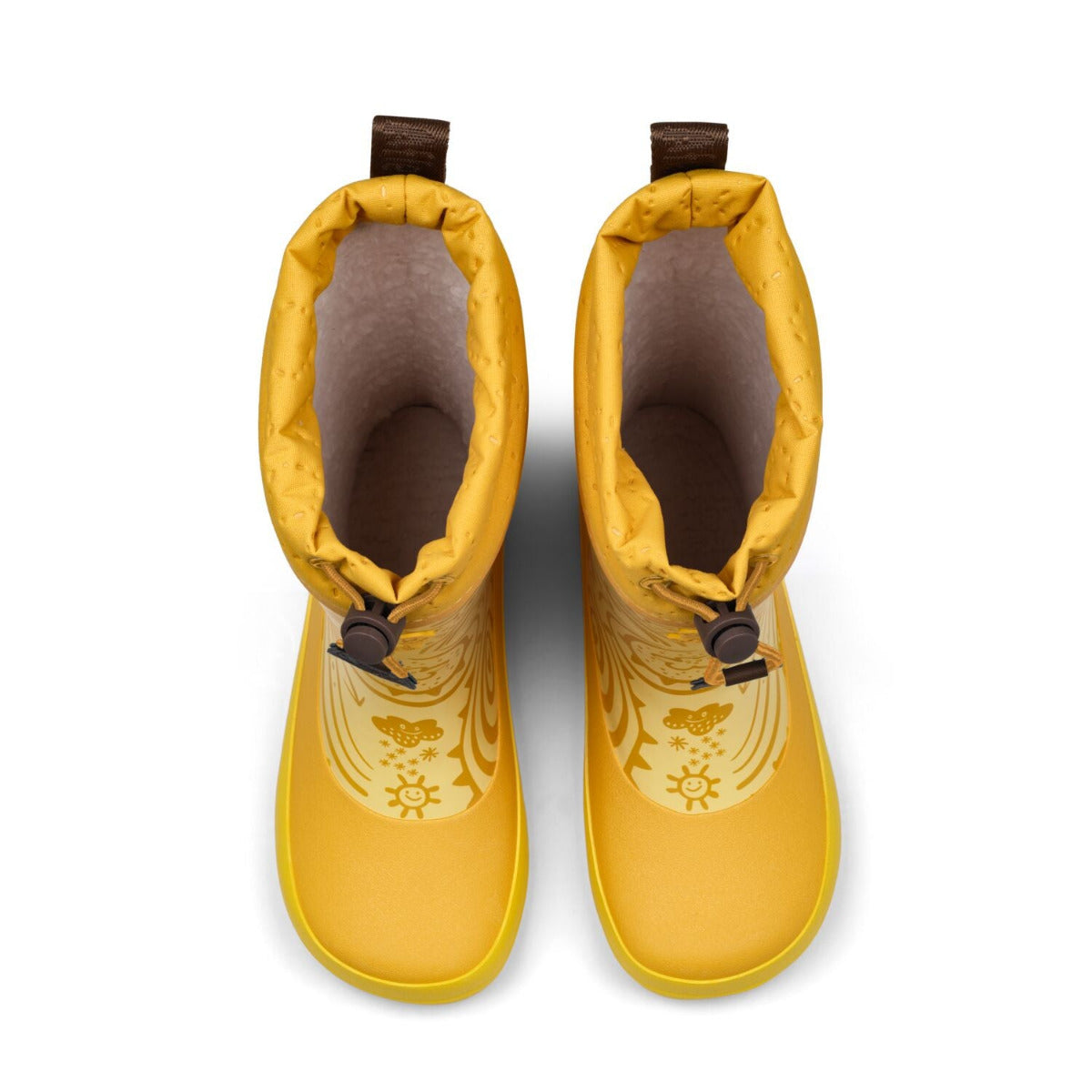 Veganer Barfuß-Gummistiefel Puddly im Tiger-Design warm gefüttert mit Cordlock-Kragen, Innenfutter