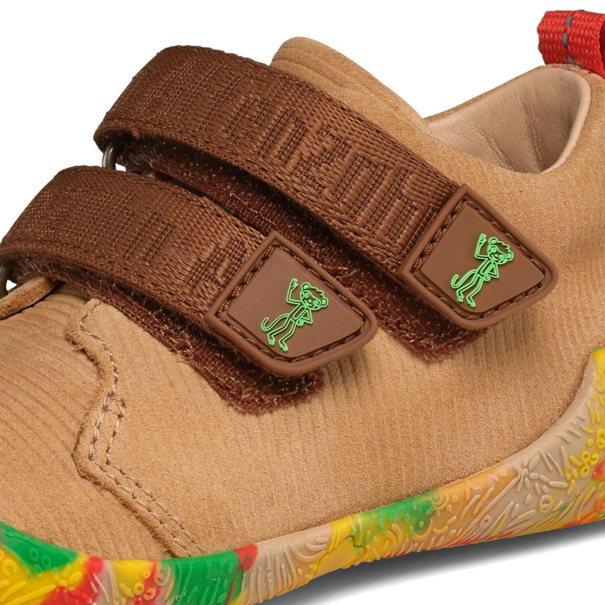 Affenzahn Lauflerner Walky Modell Affe – Brauner Leder-Barfußschuh für Kinder, Detailaufnahme
