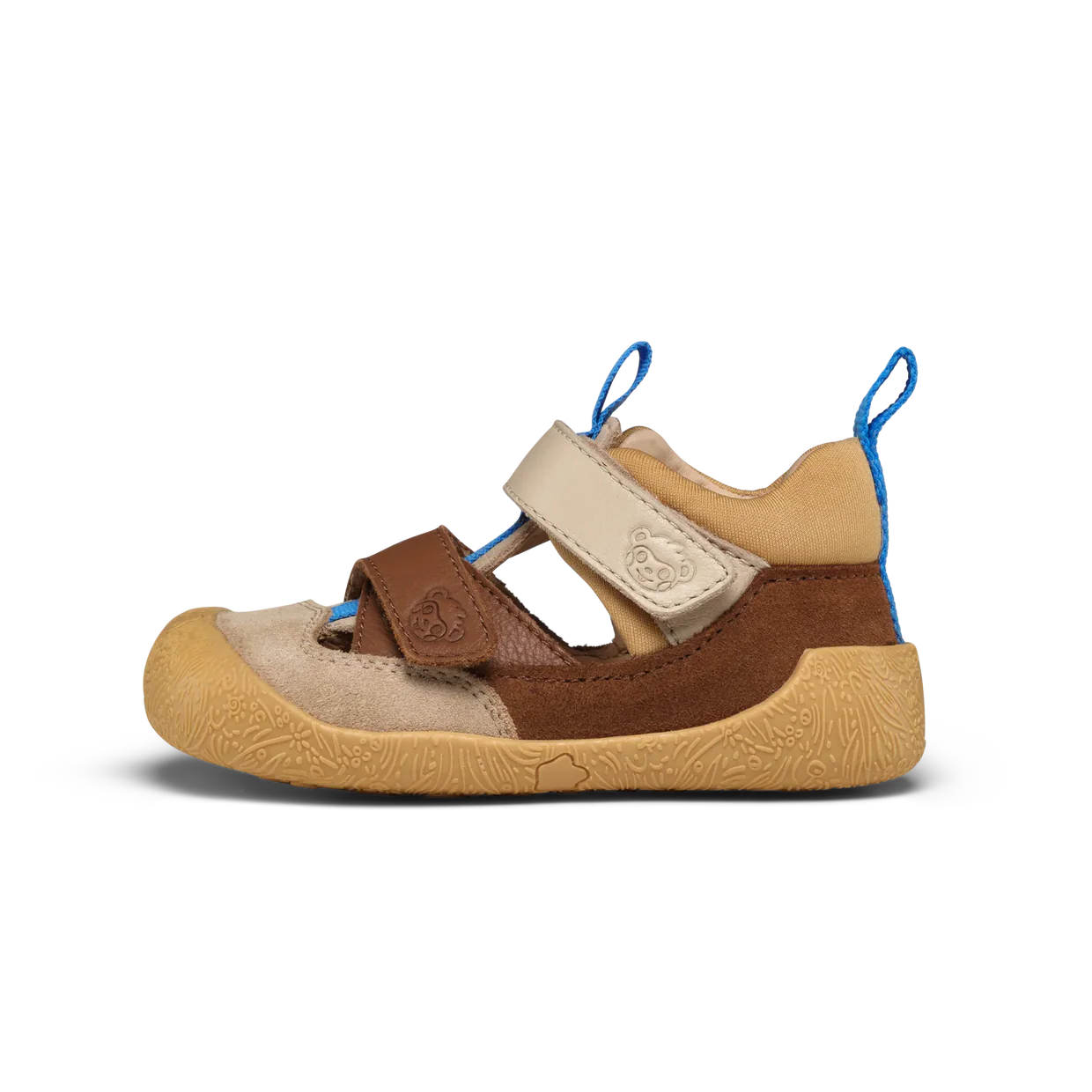 Die beige Affenzahn Freely Lauflerner Sandale, Ansicht außen