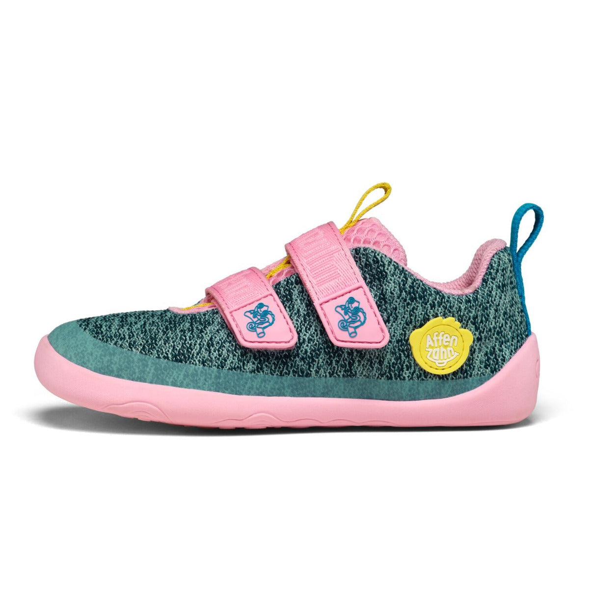 Affenzahn Barfuß-Sneaker für schmale Füße, Modell Chamäleon in türkis und rosa, Seitenansicht