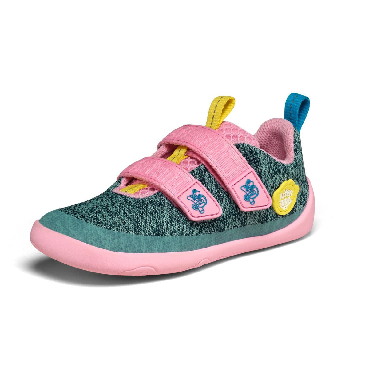 Affenzahn Barfuß-Sneaker für schmale Füße, Modell Chamäleon in türkis und rosa, Profilansicht