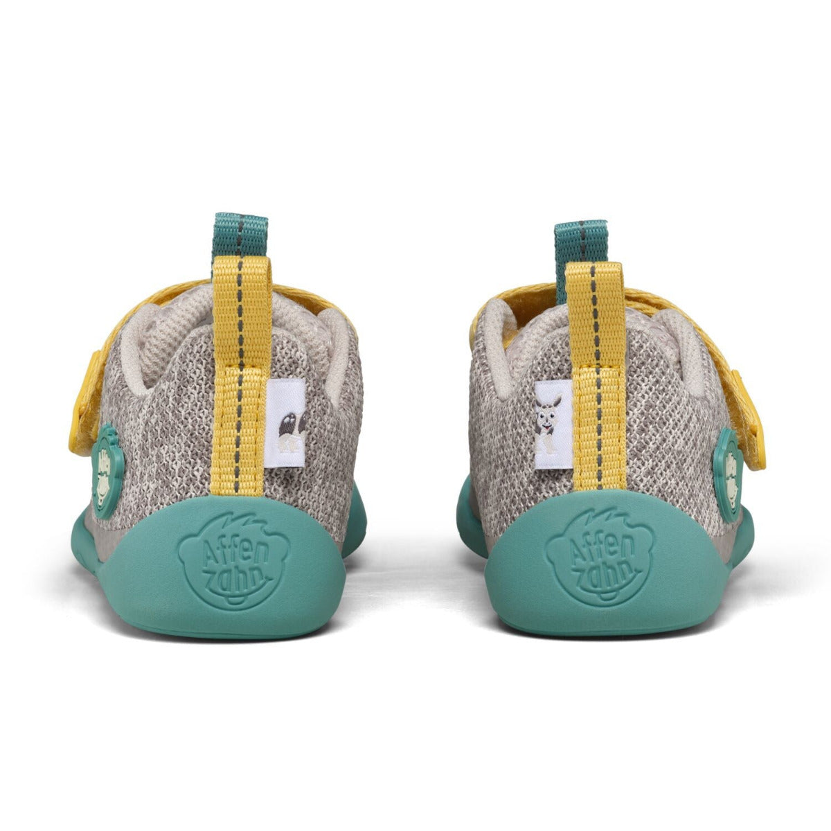 Affenzahn Knit Happy Fersen-Ansicht mit Tierapplikation zur Rechts-Links-Unterscheidung bei Kinderschuhen