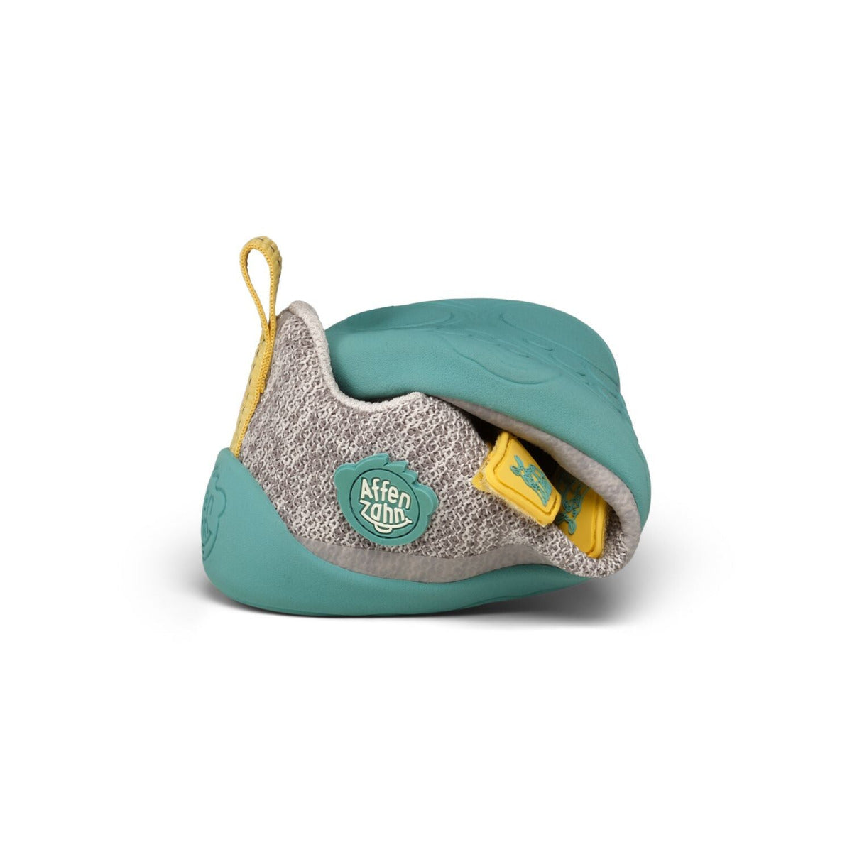 Affenzahn Halbschuh Knit Happy – Atmungsaktiver Barfußschuh für Kinder Modell Nashorn – Zusammengerollt