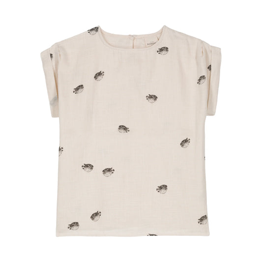 T-Shirt/ Bluse, Kugelfisch, Bio-Baumwolle, weiß