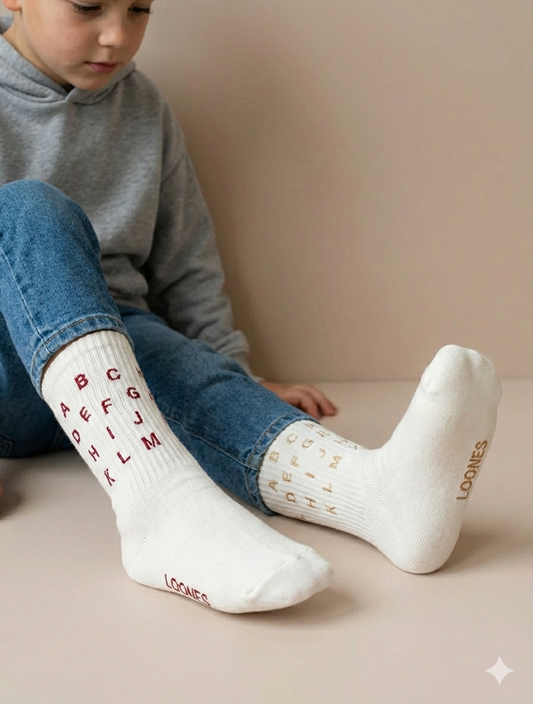 Schulkind Socken. Das ABC. Biobaumwolle | LOONES