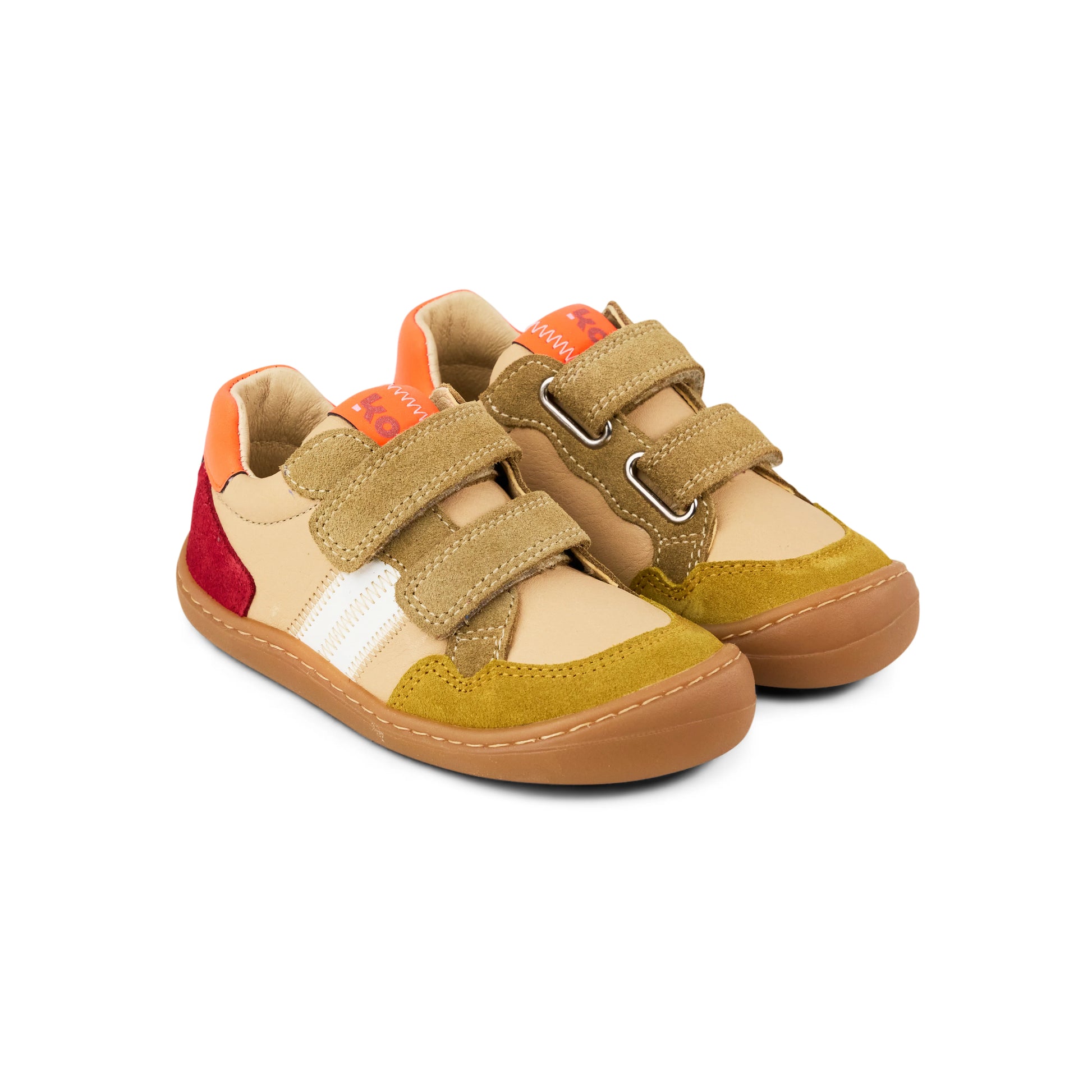 Stylischer Kinder Barfuß-Sneaker Koel Bali Leder 3.0 in beige mit coolen Farbakzenten, Profil