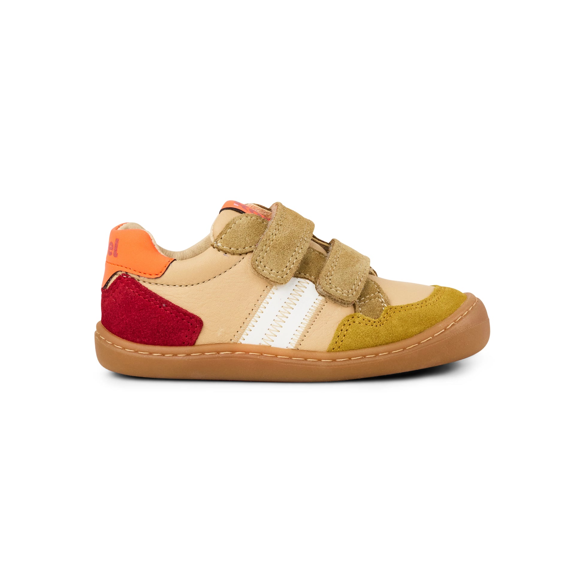 Stylischer Kinder Barfuß-Sneaker Koel Bali Leder 3.0 in beige mit coolen Farbakzenten, Seite