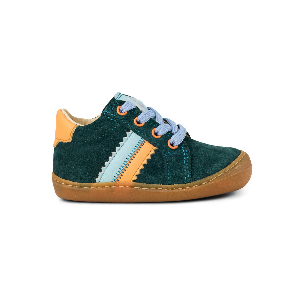 Koel Barefoot BLAKE Suede, seitenansicht, grün/orange, schnürer