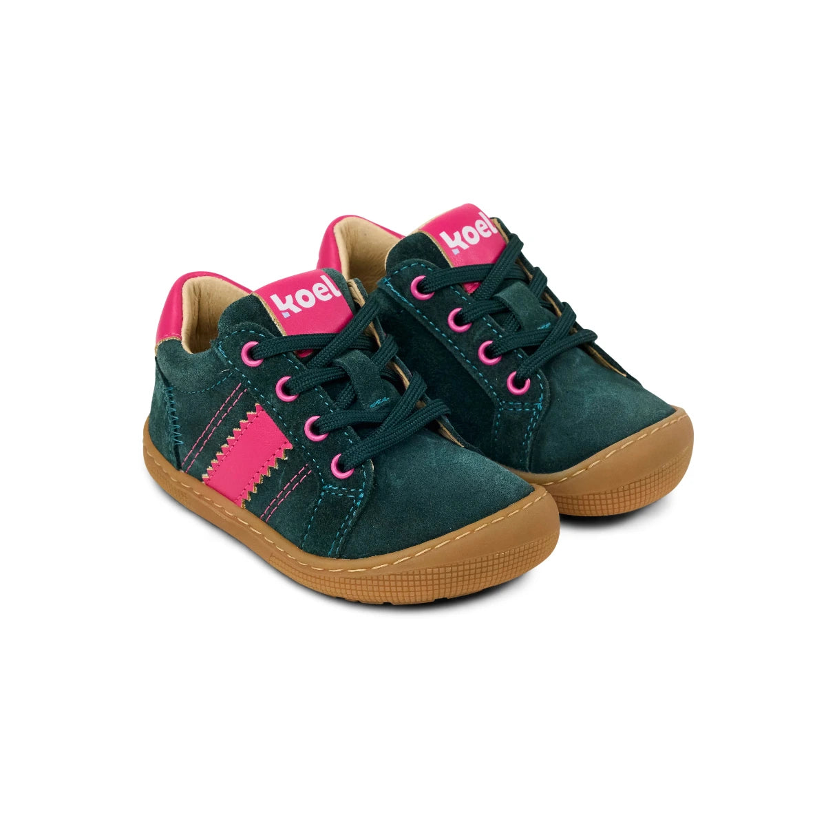 Koel DALLAS Suede Barfuß Lauflernschuh in der Farbe pink/dunkelgrün, Seitenansicht