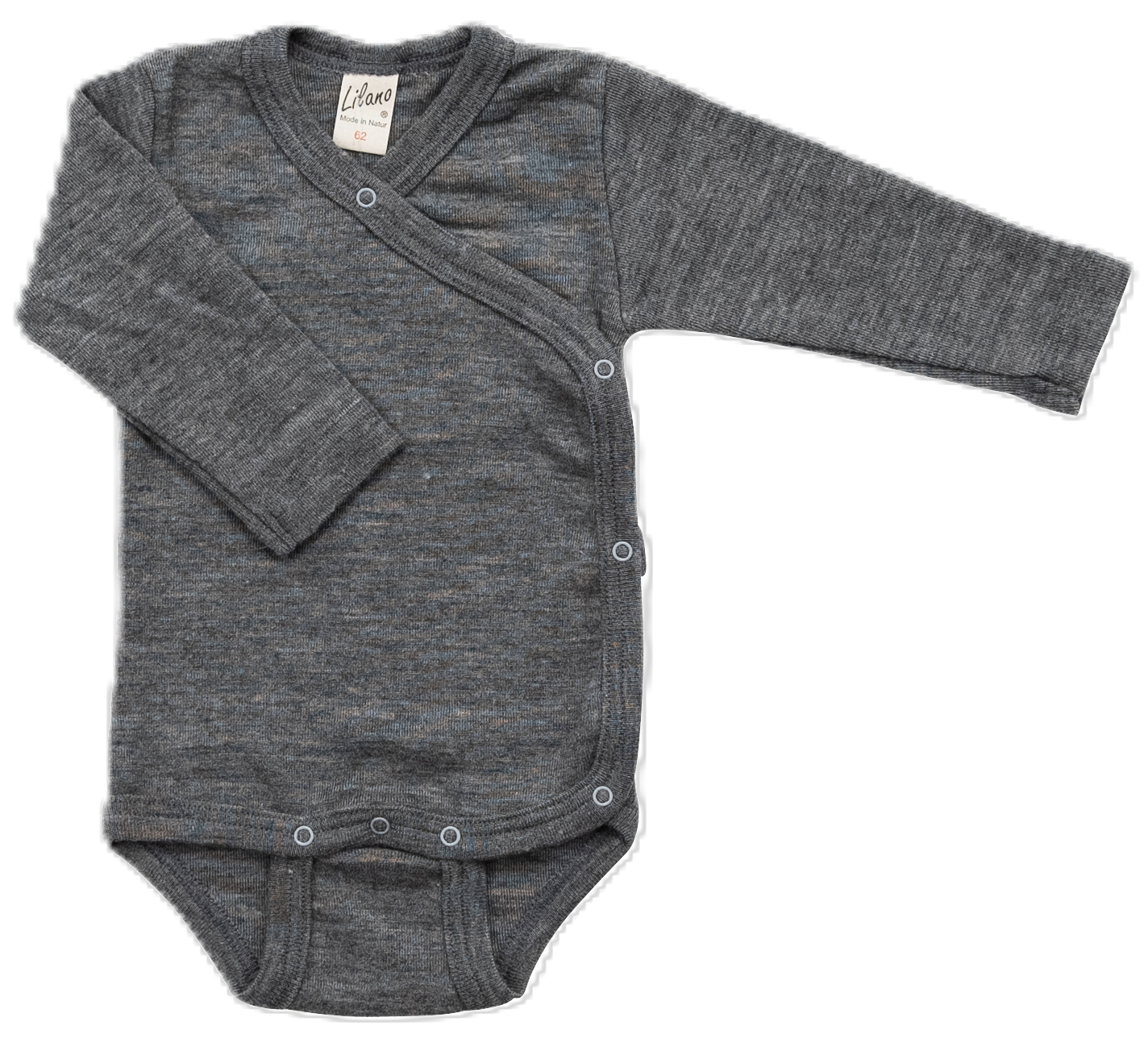 Wickelbody aus Wolle/Seide, langarm, grau | Lilano