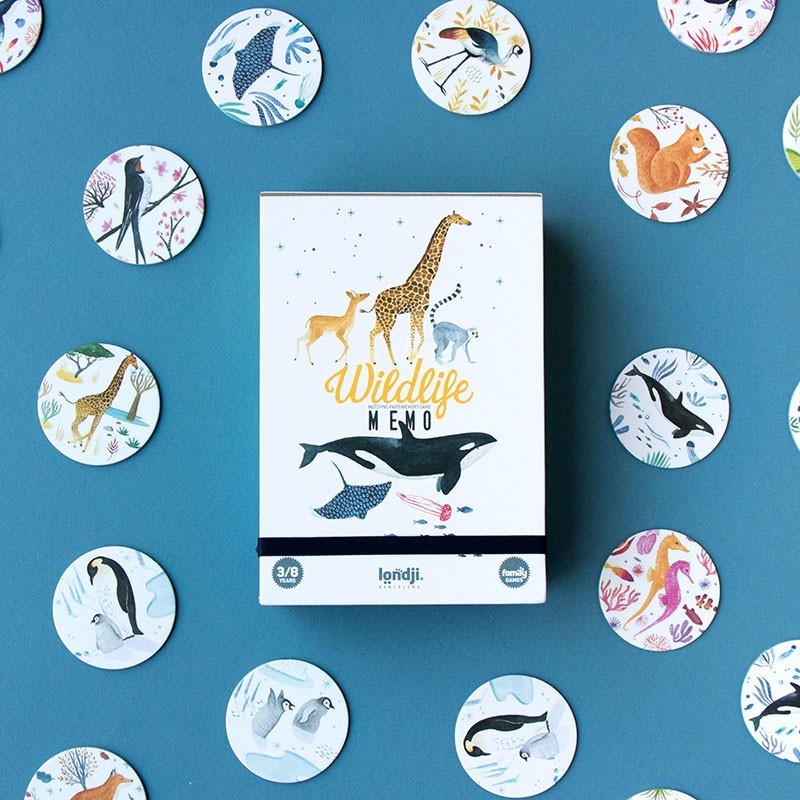 Londji Wildlife Memory Spiel mit künstlerischen Wildtier Illustrationen von Nathalie Ouederni
